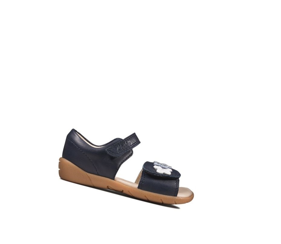 Clarks Zora Finch Leder Lässige Sandalen Mädchen Navy | ZVEA68290