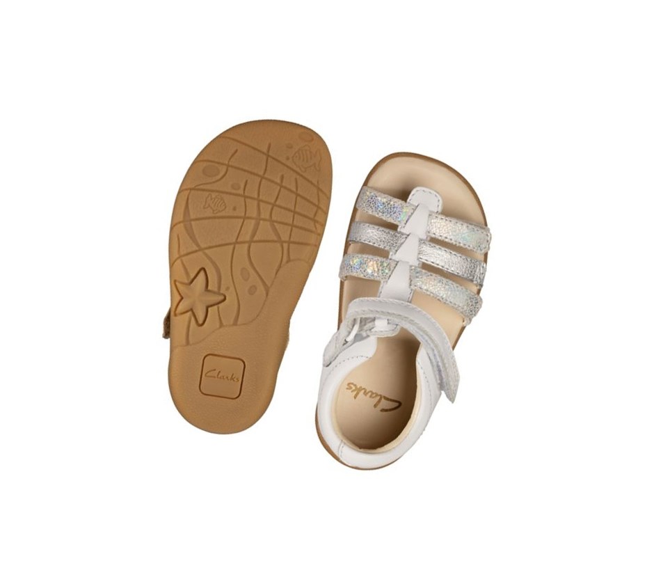 Clarks Zora Spark Leder Lässige Sandalen Mädchen Weiß | NAPY75384