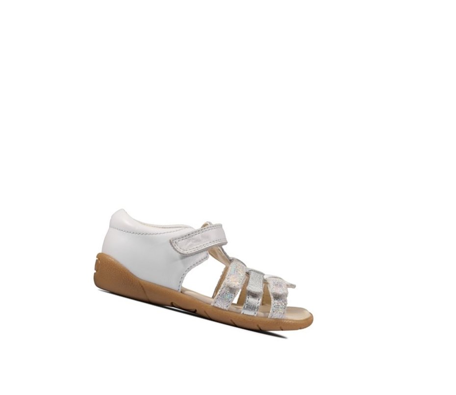 Clarks Zora Spark Leder Lässige Sandalen Mädchen Weiß | NAPY75384
