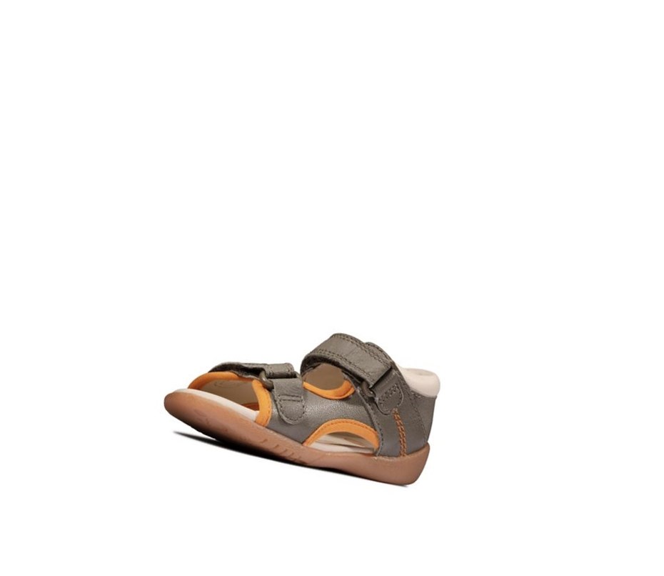 Clarks Zora Spirit Leder Lässige Sandalen Jungen Khaki | OVSJ61574