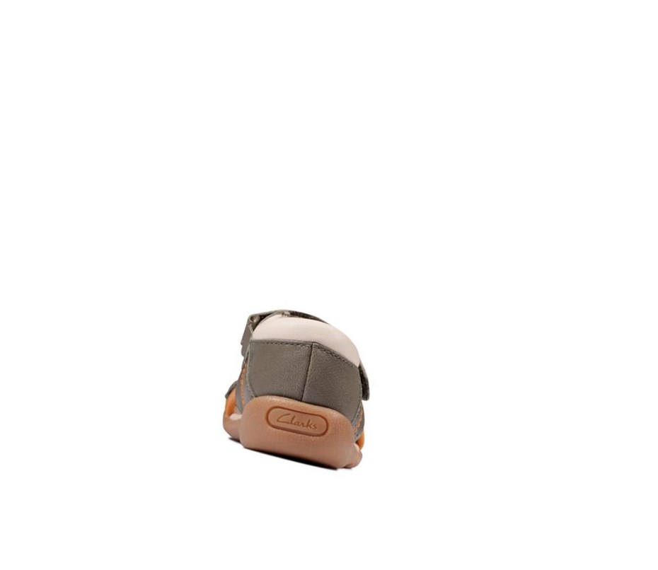 Clarks Zora Spirit Leder Lässige Sandalen Jungen Khaki | OVSJ61574