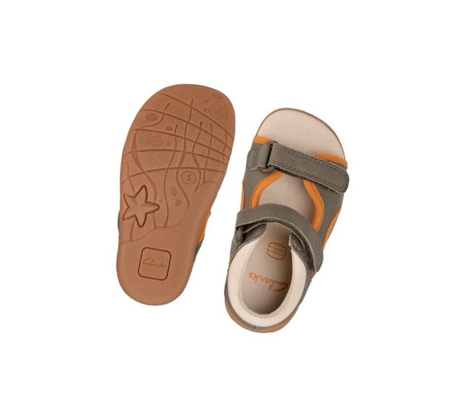 Clarks Zora Spirit Leder Lässige Sandalen Jungen Khaki | OVSJ61574
