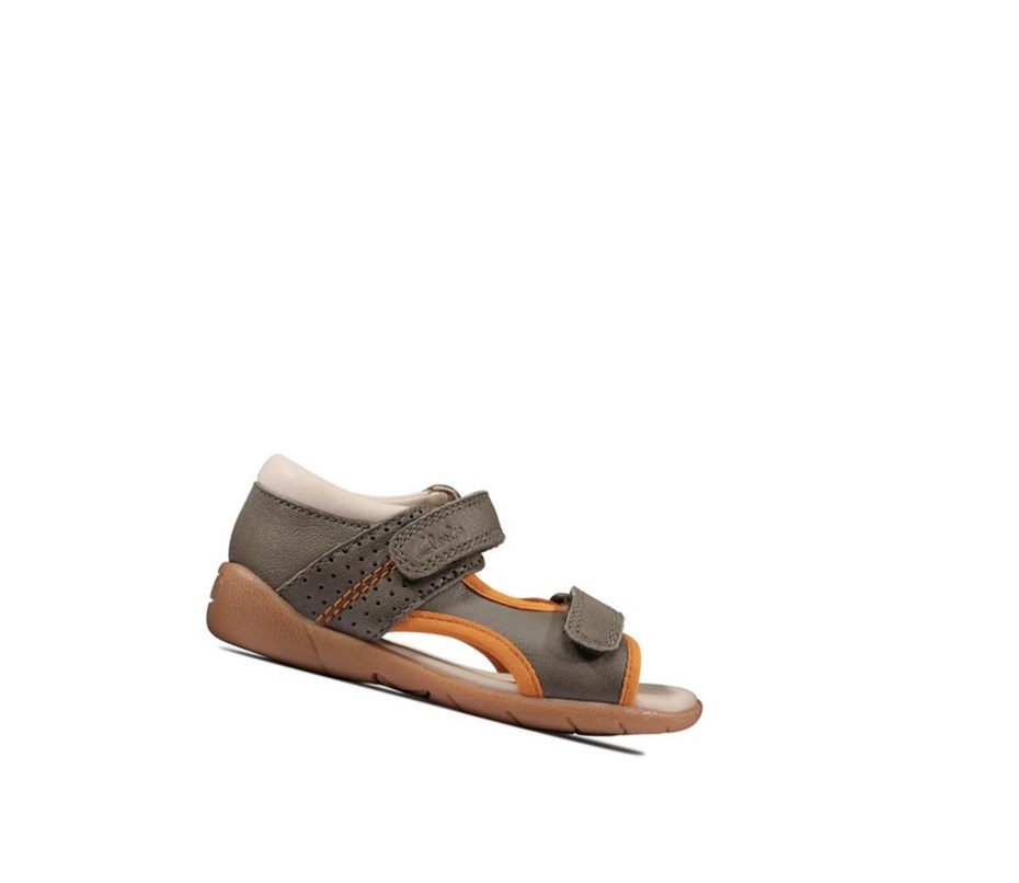 Clarks Zora Spirit Leder Lässige Sandalen Jungen Khaki | OVSJ61574