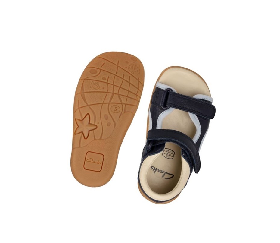 Clarks Zora Spirit Leder Lässige Sandalen Jungen Navy | TLGB89061