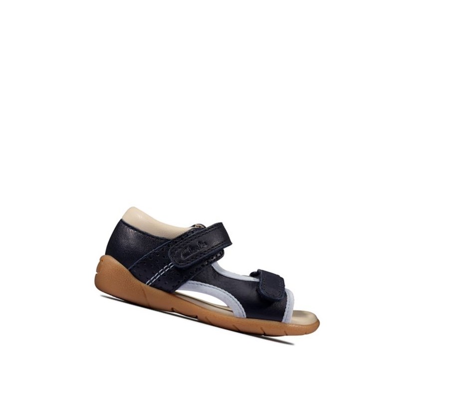 Clarks Zora Spirit Leder Lässige Sandalen Jungen Navy | TLGB89061